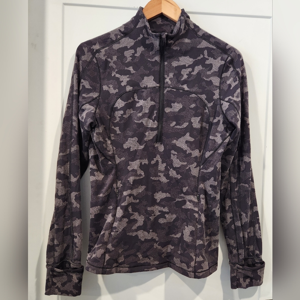Lululemon Run Briskly 1/2 Zip Heritage Camo Jacquard Black Lunar Rock Sz 12